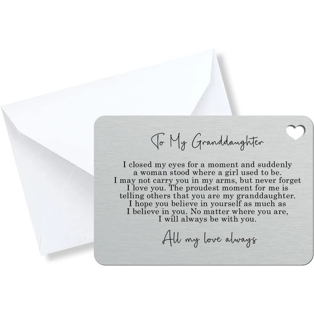 To My Granddaughter Sentimental Poem Silver Metal Wallet Card (With Heart Cut Out), Small