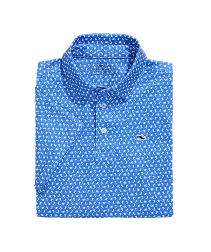 Image of vineyard vines Boys' Printed Sankaty Performance Polo, Micro Ski - Blue, 7