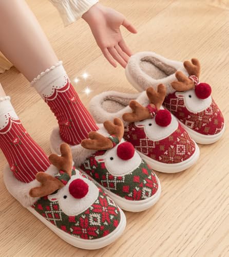 Fuzzy Reindeer Slippers Cute Animal House Slippers for Women Fluffy Furry Women's Warm Winter Slipper Indoor 20253