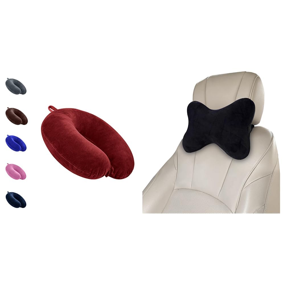 GREELI Neck Pillow for Travelling Luxurious Airplane Travel Pillow Head Rest Neck Holder Pillow + Car Neck Rest Pillow for Head Rest Super Soft Fiber Neck Support for Car Seat, Office Chair,-image-37