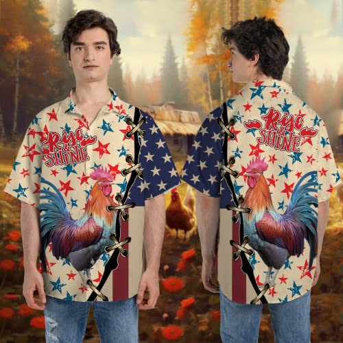 Rooster Hawaiian Shirt for Men - Royal Chicken Button Down Shirt Men, Mens Hawaiian Shirt Set 252