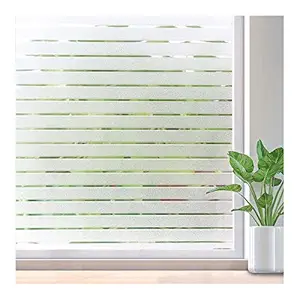 KREEPO Vinyl Privacy Window Film Stripe Frosting Film Window Sticker Frosted Sheets for Front Door/Bathroom/Sidelight/Small Windows, (12''x50'')