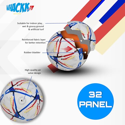 Image of WHACKK Hagi HTCL Football Navy Red Size 5 Soccerball Hand Stitched for Practice & Training - Original PVC Waterproof. 3 Layered Ideal Sports Ball for All Ages on Ground, Grass and Turf