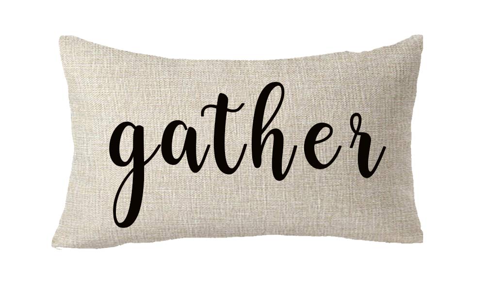 ASTIHN Gather Gift Farmhouse Decorative Cotton Linen Throw Pillow Cover Cushion Case Home Chair Office Decorative Rectangle 12 X 20 inches