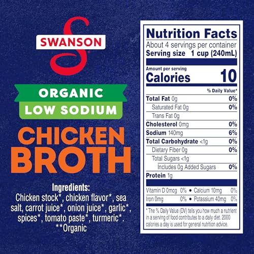 Swanson Low Sodium Organic Chicken Broth, 32 oz Carton