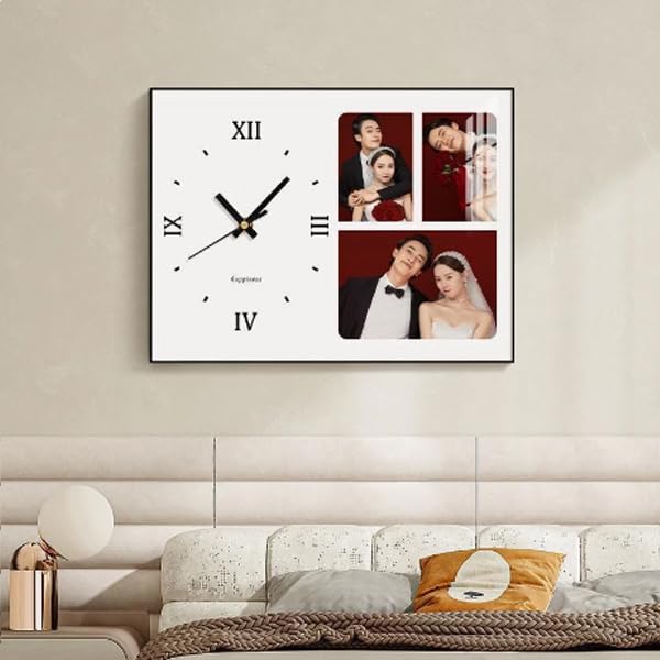 Reloj de pared personalizado con imagen, múltiples fotos, reloj personalizado para decoración del hogar, reloj silencioso para boda, regalo de cumpleaños (rectángulo, 3 fotos)