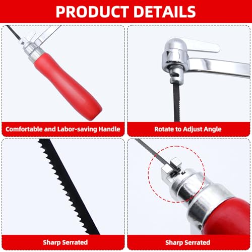WYYFXY® Laubsäge Set 8 Stück Sägeblätter und 1 Laubsägebogen Feinesäge mit Holzgriff 360 Grad Drehbar Laubsägen Set Holzsäge für Schneiden von Aluminiumlegierungen, Eisen, Holz, Kunststoff