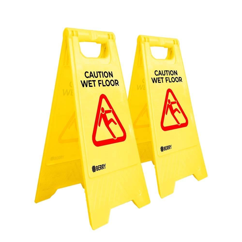 Berry Caution Wet Floor Sign - Durable Foldable Yellow A-Frame Safety Warning Sign, Ideal for Slippery Surfaces in Restaurants, Offices, and Public Areas - High Visibility Sign
