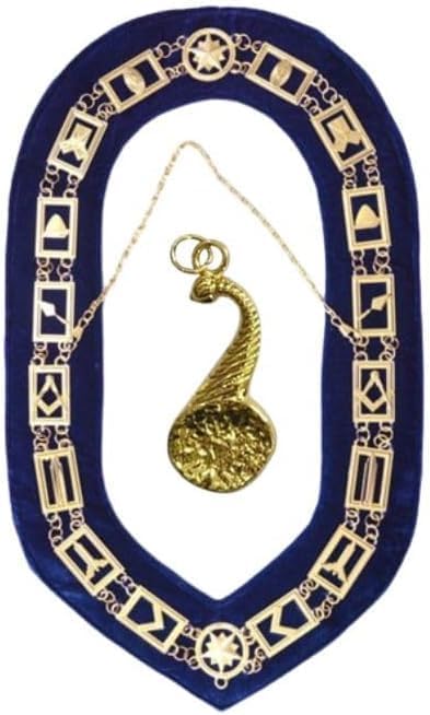 MASONIC BLUE LODGE OFFICER CHAIN COLLAR JUNIOR STEWARD MASTER JEWEL - MASONIC REGALIA BLUE LODGE CHAIN COLLAR GOLD CHAIN AND BLUE BACKING