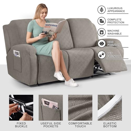 Image of Timeles Recliner Covers for 3 Seater Reclining Couch Covers Sofa Slipcover Furniture Protector for Dogs and Pets Stretch Soft Washable (Three-Seater, Taupe)