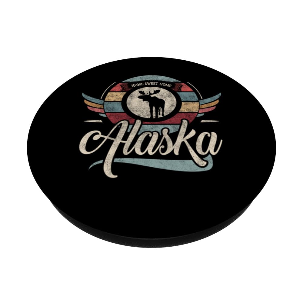 Alaska vintage state animal moose cool retro sweet home boho PopSockets Swappable PopGrip, Black - Image 2