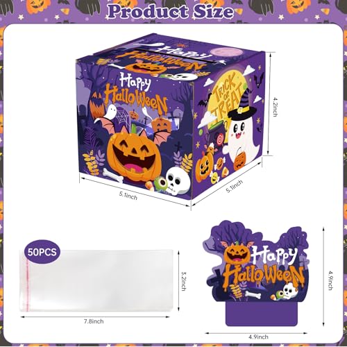 Halloween Money Pull Box for Cash Gifts - DIY Happy Halloween Surprise Gift Boxes with Pull Out Card and 50Pcs Transparent Bags Set for Kids Adults Helloween Birthday Party Supplies Favors Decorations - image 3