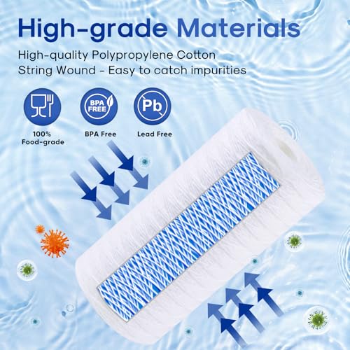 Image of ICEPURE 10 Micron 10 inch*4.5'' Whole House Sediment String Wound Water Filter Replacement filter for 84637, WPX5BB97P, PC10, 355214-45, 355215-45, WP10BB97P, WP5BB97P, 3 PACK