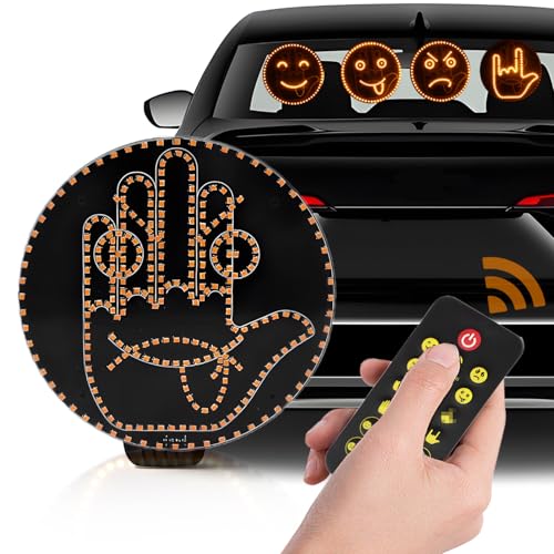 GSOWO 8-in-1 Hand Gesture Light for Car [4 Gestures & 4 Emojis] Glogesture Light with Heat-Resistant 3M Velcro [Remote Control] Road Rage Hand Led Sign for Car Window Funny Truck Accessories