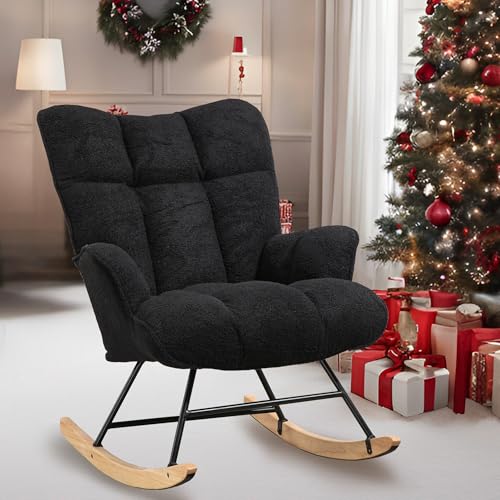 Image of SAETSFEG Rocking Chair Nursery, Upholstered Glider Rocker Chair for Living Room, Bedroom, Babyroom, Black