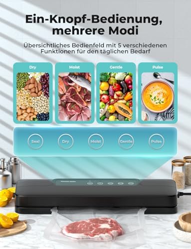 Bild 1 - Vakuumiergerät 5 in 1, Vakuumierer Lebensmittel 8x Länger Frisch, Folienschweißgerät inkl.10 Vakuumierbeutel und Schlauch, 30cm lange & stabile Schweißnaht