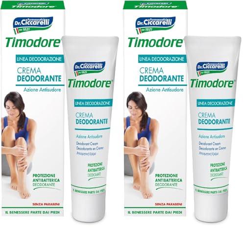 Timodore, Crema Deodorante, Contrasta l'Eccessiva Traspirazione e il Cattivo Odore del Piede, con Proprietà Antibatteriche, 100% Made in Italy, Dermatologicamente Testato, 50 ml (Confezione da 2)
