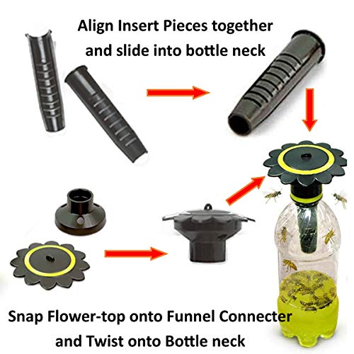 Gadjit Soda Bottle Wasp Trap - Converts Empty Plastic Soda Bottles Into Traps For Wasps And Stinging Bees, Just Add Sugared Soda Or Water, Place Outdoors Promotes Plastic Bottle Re-Use (Black) #TOP5