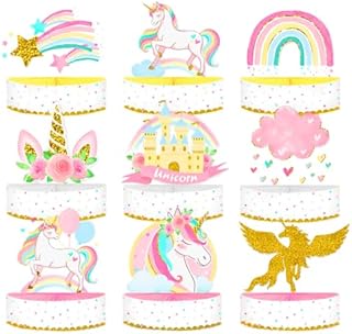 NICROHOME 9PCS Unicorn Party Decorations, Rainbow Honeycomb Decorations for Table, Table Centrepiece for Girls Birthday Party, Baby Shower Decorations