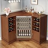 HSH Corner Bar Cabinet with Mini Fridge Space, Modern Wood Bar Cabinet with Wine Racks & Storage Doors, Large Liquor & Wine Cabinet for Kitchen Living Room Home Bar, Walnut, 40 Inch
