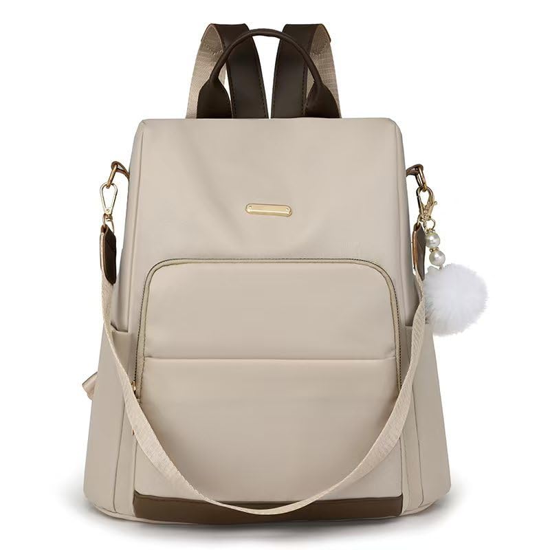 Mochila Feminina Casual em PU Couro Sintético Grande Capacidade Bolsa Ombro Leve Multiuso Trabalho Escola Passeio(Branco)