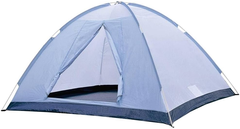 NAUTIKA, Barraca portátil para acampamento leve Modelo Fox com capacidade para 2 pessoas. Coluna d’água de 1.800mm. Modelo Iglu com sobreteto parcial. Azul e cinza