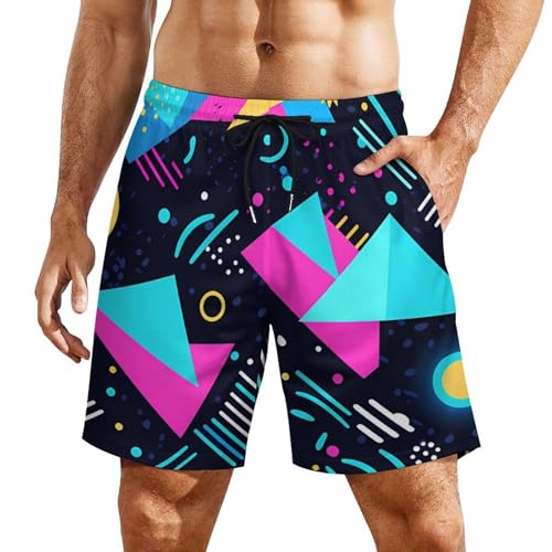 80s 90s Blue Pattern Mens Swim Trunks with Compression Liner 5