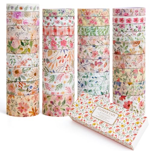 Image of PAGEMORE 32 Rolls Washi Tape Set, Colored Floral Decorative Masking Tape, Artists Tapes for Journaling, Junk Journal, DIY Craft Projects, Scrapbooking Supplies Decor