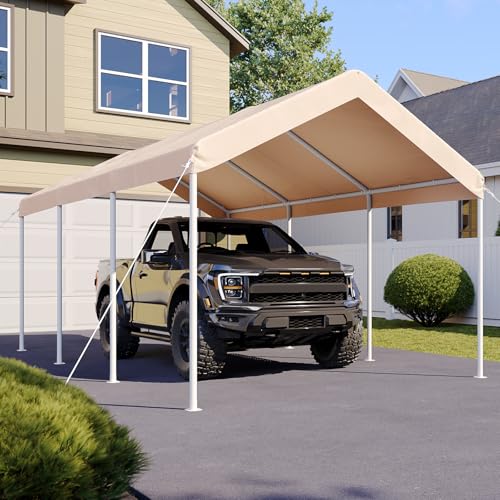Image of Aoxun 10x20 FT Carport, Heavy Duty Car Canopy Portable Garage, Khaki