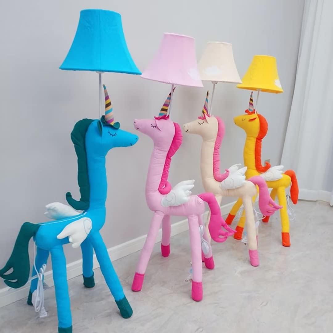 Lampada da terra unicorni cartone animato,modello animale carino luce in piedi con paralume in tela,camera dei bambini camera da letto panno luci notturne illuminazione decorativa,portalampada E27