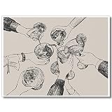 Funky Vintage Bar Cart Decor Aesthetic Canvas Wall Art Trendy Black and White Cheers Cocktail Poster