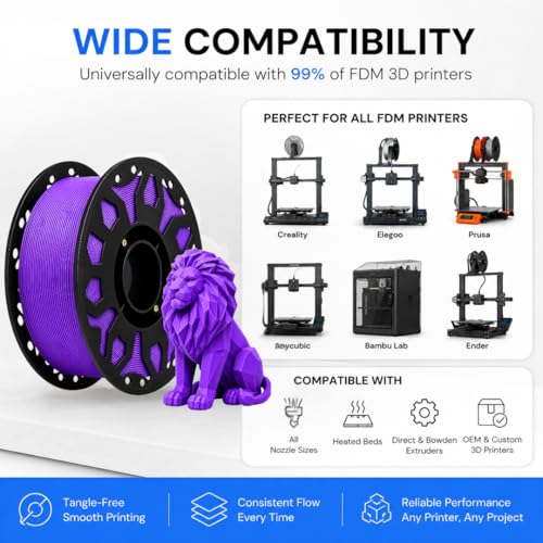 Image of FILAMONT PLA+ 3D Printer Filament 1.75mm, High Strength & Low Warp Printing Material, Dimensional Accuracy ±0.02mm, Vacuum Sealed with Desiccant, 1kg Spool (Purple)