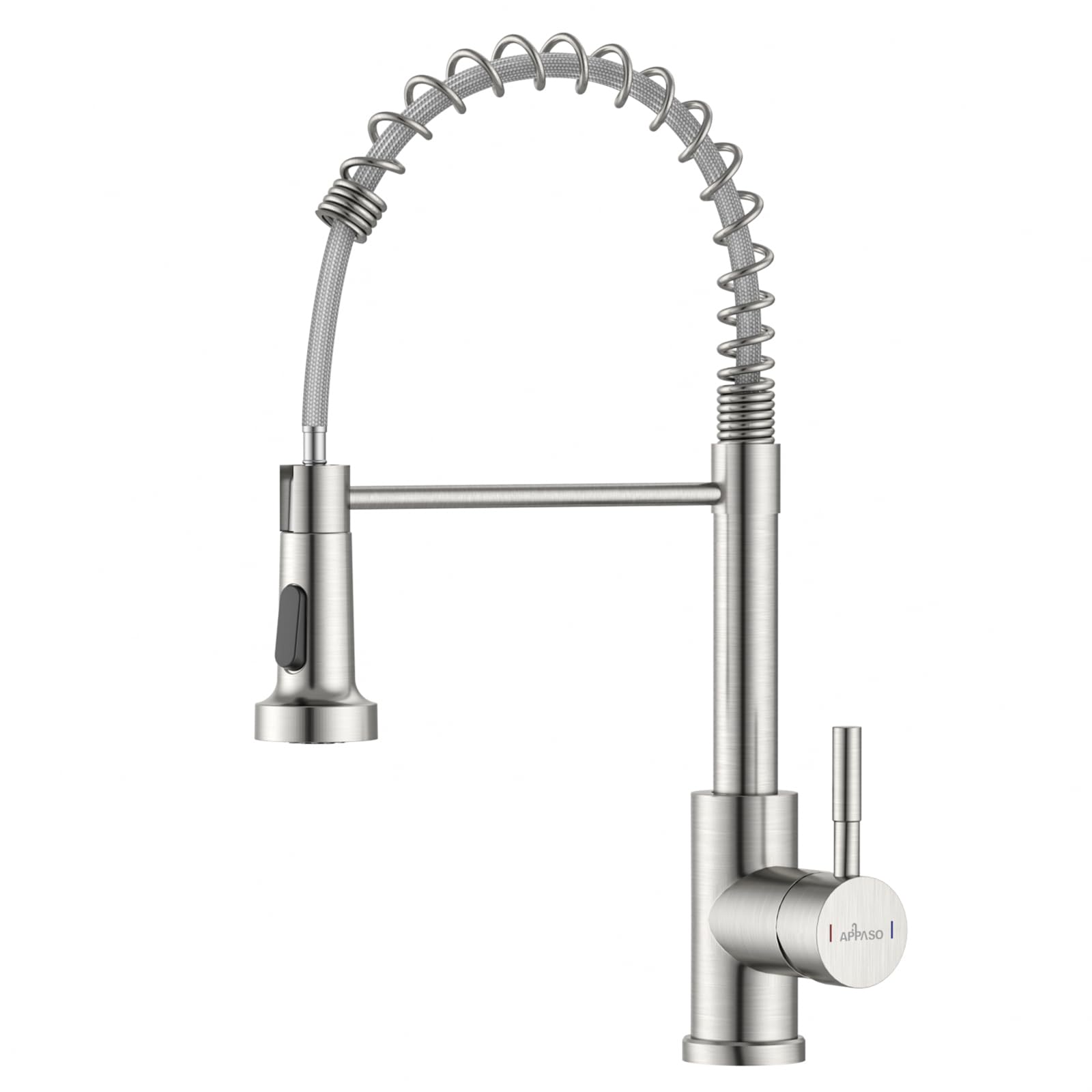 APPASO Wasserhahn, Küchenarmatur Hochdruck mit Herunterziehen Brause, Mischbatterie Küche mit 2 Strahlarten, 360° Drehbar Spültischarmatur -Bleifrei/Nickelfrei Edelstahl | Gebürstet