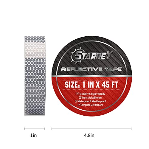 Starrey Flexible Reflective Tape White Silver 1 Inch X 45 Feet High Intensity Grade Dot-C2 Safety Tape Waterproof Conspicuity Trailer Reflector #TOP1
