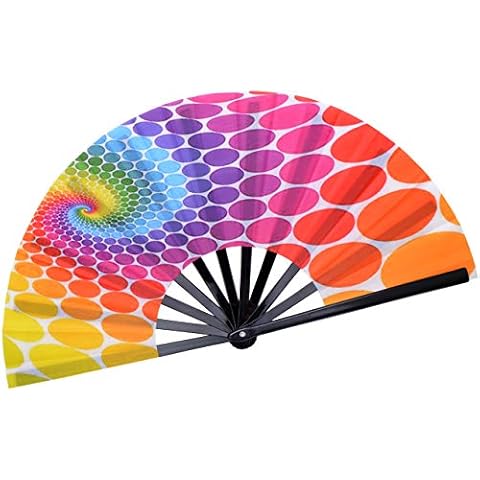 HONSHEN Large Folding Hand Fan Dance Fans Performance Fan for Women/Men, Chinease/Japanese Nylon-Cloth Festival Fan (Spiral) Cover