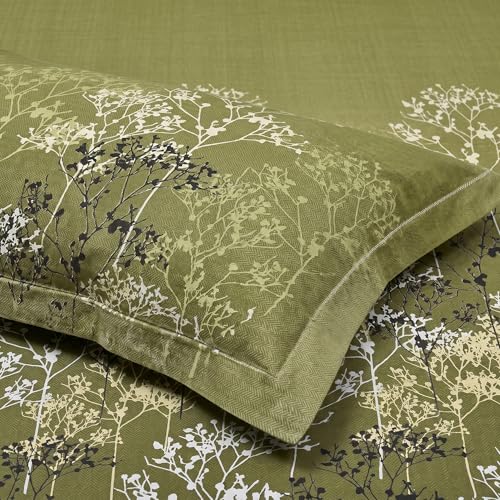 Image of Mafatlal 186 TC Cotton Bedsheet King Size | 108 x 108 Inches | Lightweight Breathable Summer Comfort | Soft Fabric with 2 Pillow Covers | Autumn Delight | Garden Green