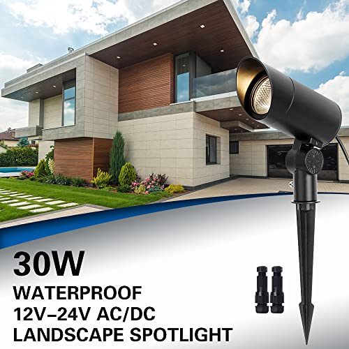 30W Led Spotlights Outdoor Landscape Light,Low Voltage Landscape Spotlight,3000Lm Ultra Bright Spot Light,12V~24V Ac/Dc Waterproof Flag Pole Light With Connectors For Garden Decor (2 Pack Warm White) #TOP1