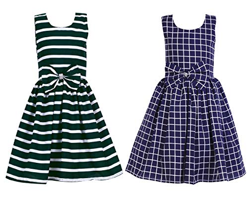 Image of Casual Frock for Baby Girls,Blue Printed and Olive Printed,Pack of 2