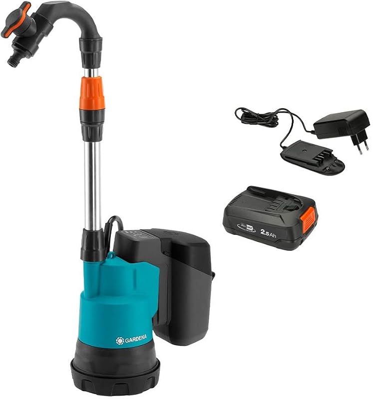 Gardena Ready-To-Use 2000/2 18V P4A Battery Powered Rainwater Collection Pump Set - Submersible Battery Pump with Integrated Filter, 2000 L/h, P4A 18 V Battery (14602-20)