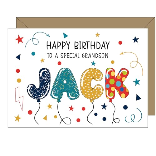 Personalised Grandson Birthday Card Colourful Balloon Letter Design Custom Name & Age Greeting Cards for Him