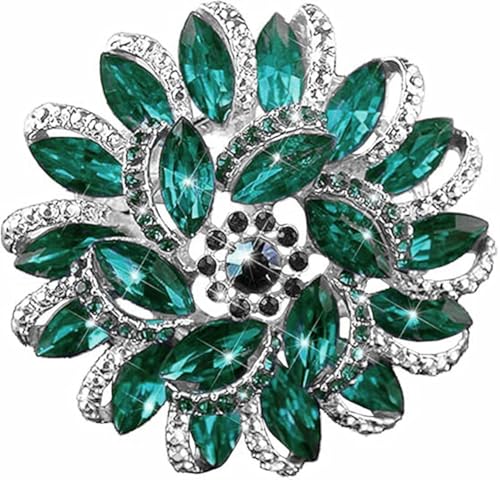 Image of Wedding Bridal Big Crystal Rhinestone Bouquet Brooch Pin for Women (green bridal flower)