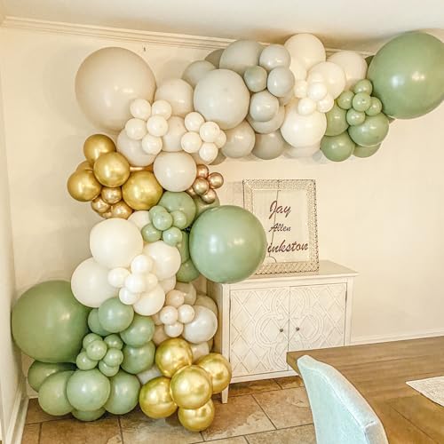 Image of Voircoloria 90pack Sage Green Balloons Different Size 18 /12 /10 /5 Inch Olive Green Balloon Garland Arch Kit for Graduation, Wedding, Birthday, Bridal Shower, Baby Shower, Anniversary Party Decorations