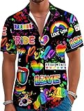 NQIQO Mens Pride Shirt Button Up Funny Gay Pride Shirts Rainbow Graphics Tee Black 2XL