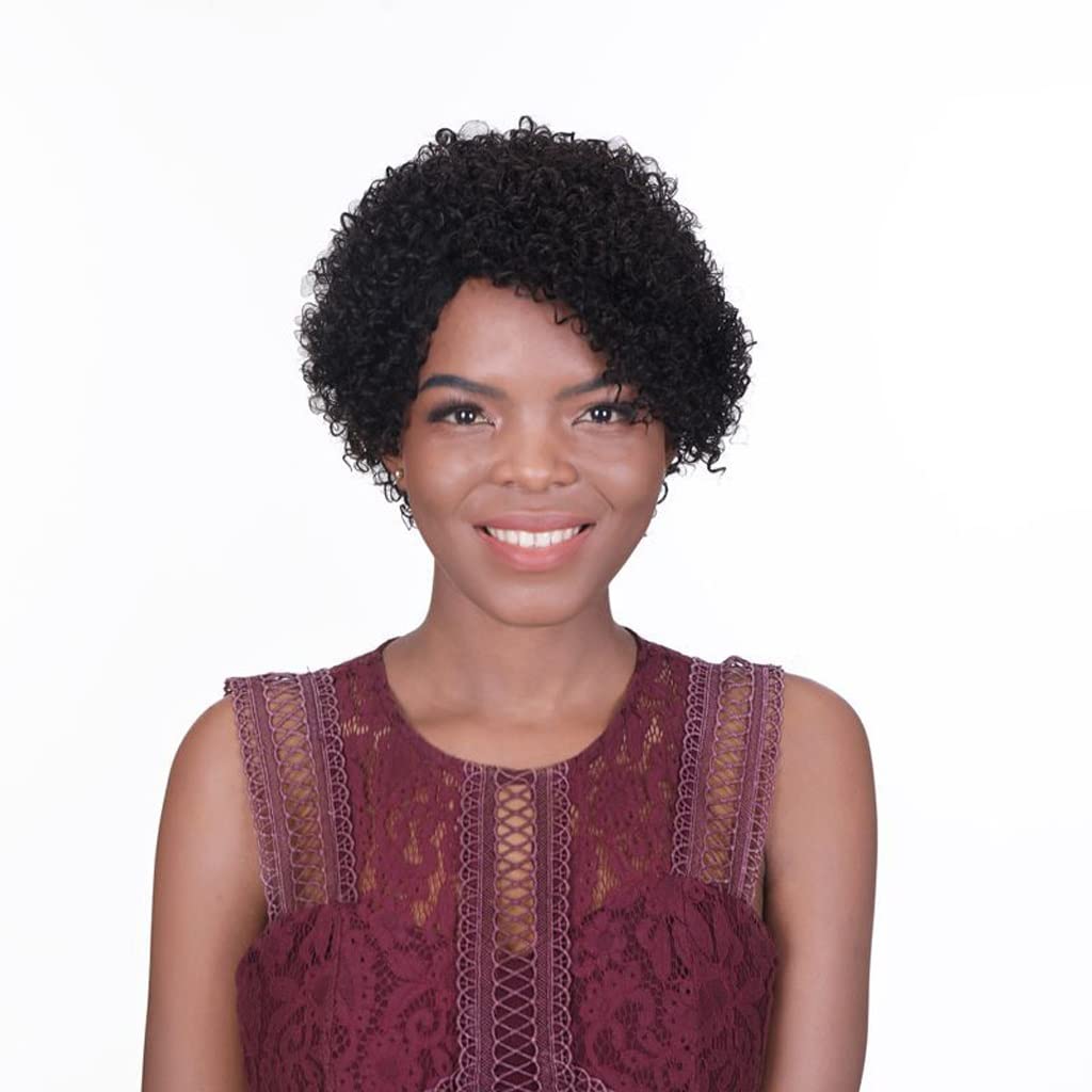 Perruque courte cheveux bouclés naturels en vrais cheveux amovible et respirante