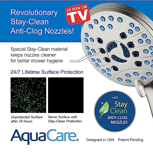 Hotel Spa AquaCare As-Seen-On-TV High Pressure 48-setting Rain & Handheld 3-way Shower Head Combo - Anti-clog Nozzles/Tub, Tile & Pet Power Wash/Extra Long 6 ft. Hose/Satin Nickel Finish