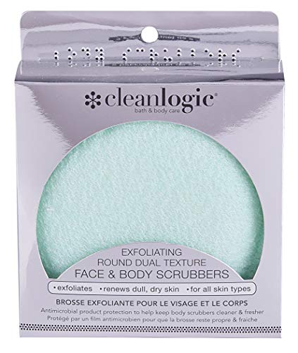 Cleanlogic Exfoliating round dual texture face & body scrubbers, green, 2 Count