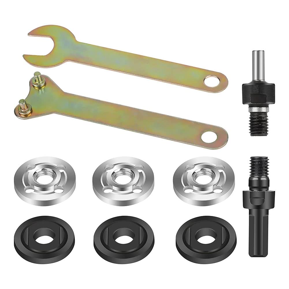 MACIMO Drill Angle Grinder Adapter, 6Mm/10Mm Arbor Mandrel Adaptor with Flange Nut Parts Set and 2 Spanner Wrench