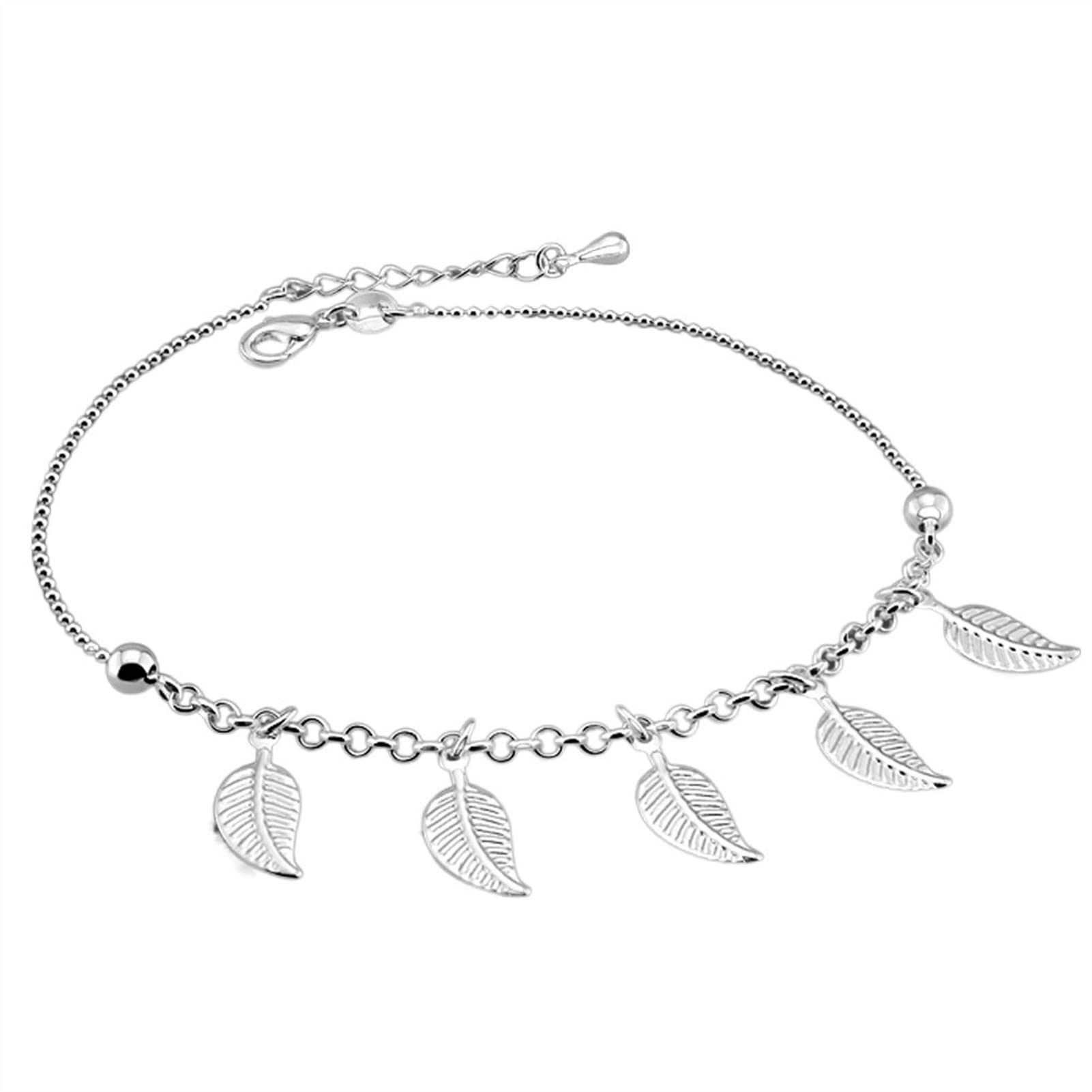 LNNSHX Cavigliere con Foglie in Argento Sterling 925 Bracciale Estivo da Donna con Sandali a Piedi Nudi da Spiaggia sulla Gamba Accessori per i Piedi Bracciali
