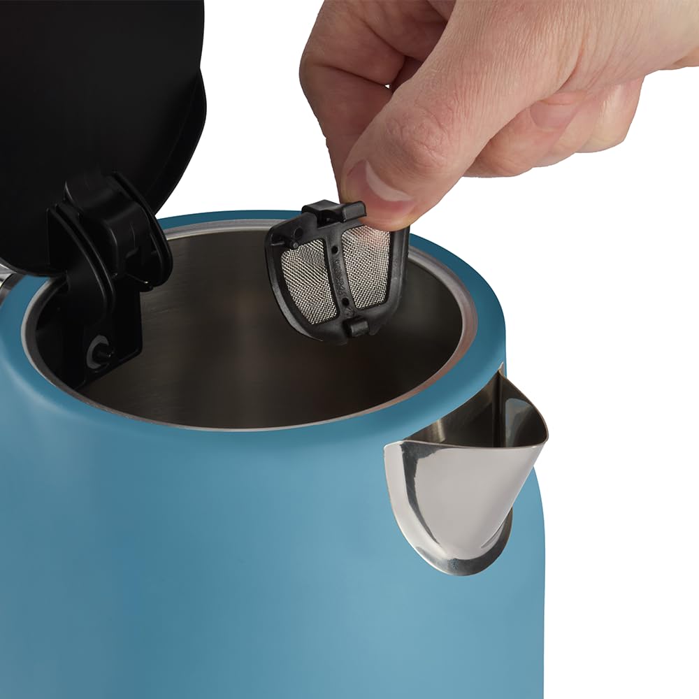 Russell Hobbs Bollitore Elettrico [1,7L, 2400W] Hanley Retro Blue (Acciaio inox, Design vintage, Beccuccio Perfect Pour, Base 360°, Avvolgicavo, Coperchio pulsante, Risparmio energetico) 28641-70