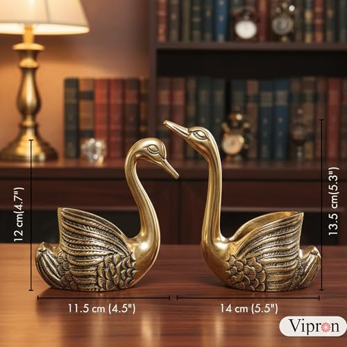 Image of Golden Brass Swan Candle Holder Pair, Decorative Centerpiece for Home Decor, Living Room, Special Occasions, 12 cm and 13.5 cm Height